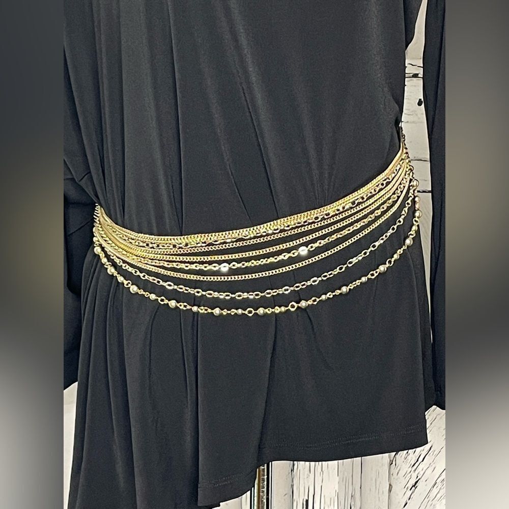 Gold chain belt multi strands tassels